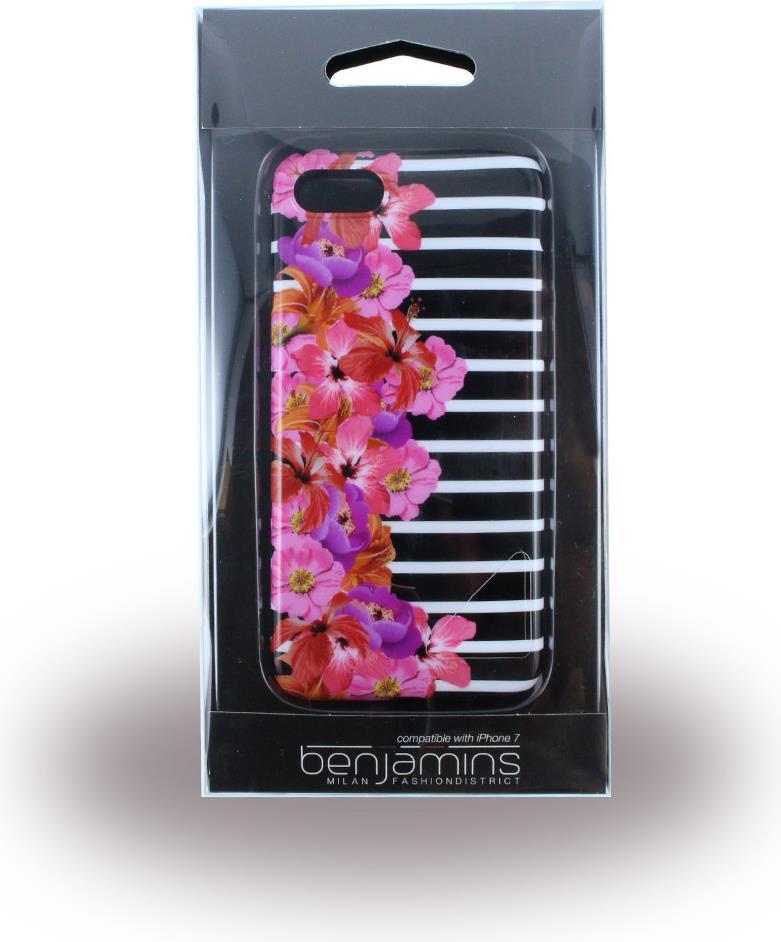 Луксозен Калъф за iPhone SE 2022/2020 8/7, Benjamins, Черен Striped Flowers Soft Case, Цветен (4)