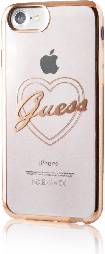 Луксозен Силиконов Калъф за iPhone 8/7 Plus, Guess Silicone Heart Case, Златист (2)