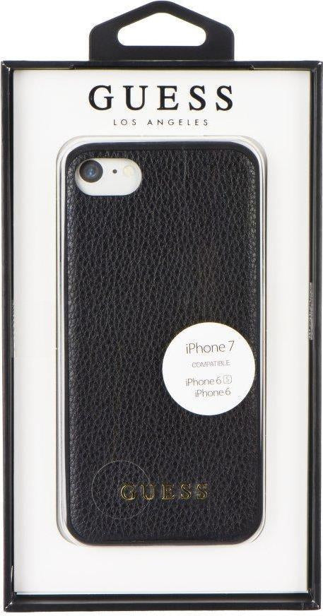 Луксозен Кожен Калъф за iPhone SE 2022/2020 8/7, Guess Leather Case, Черен (3)
