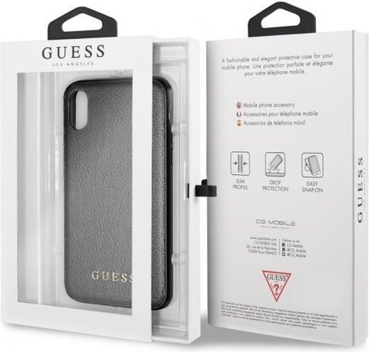 Луксозен Кожен Калъф за iPhone XR, Guess Leather Case, Черен (3)