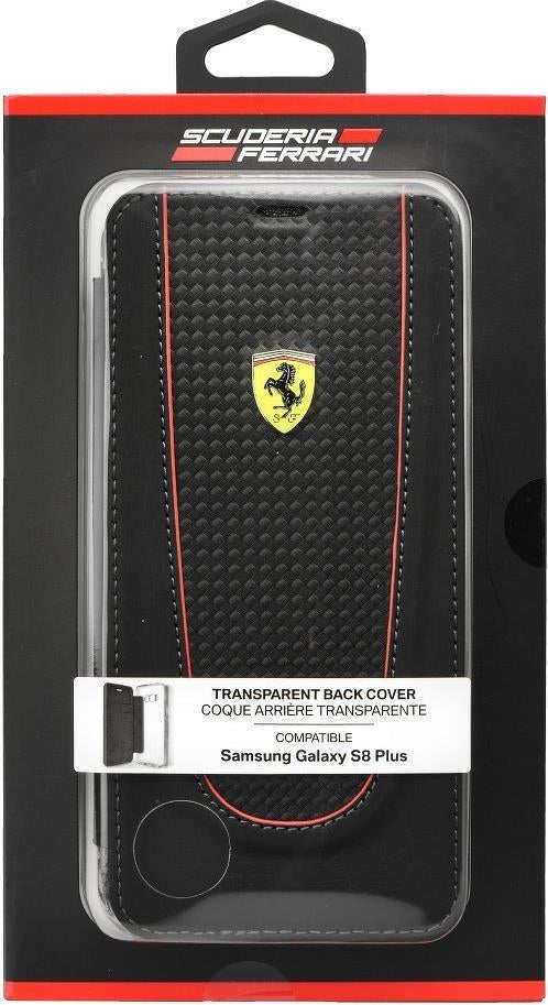 Луксозен Кожен Калъф за Samsung S8 Plus, Ferrari Leather/Carbon Book Case, Черен (3)
