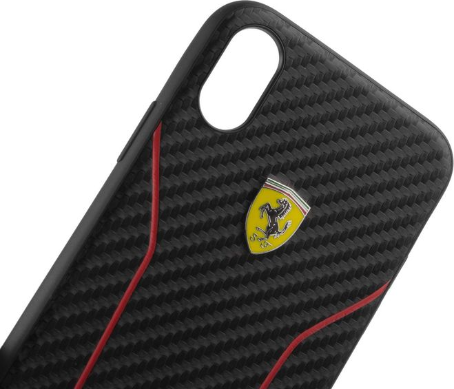 Луксозен Карбонов Калъф за iPhone XS/X, Ferrari Carbon Case, Черен (2)