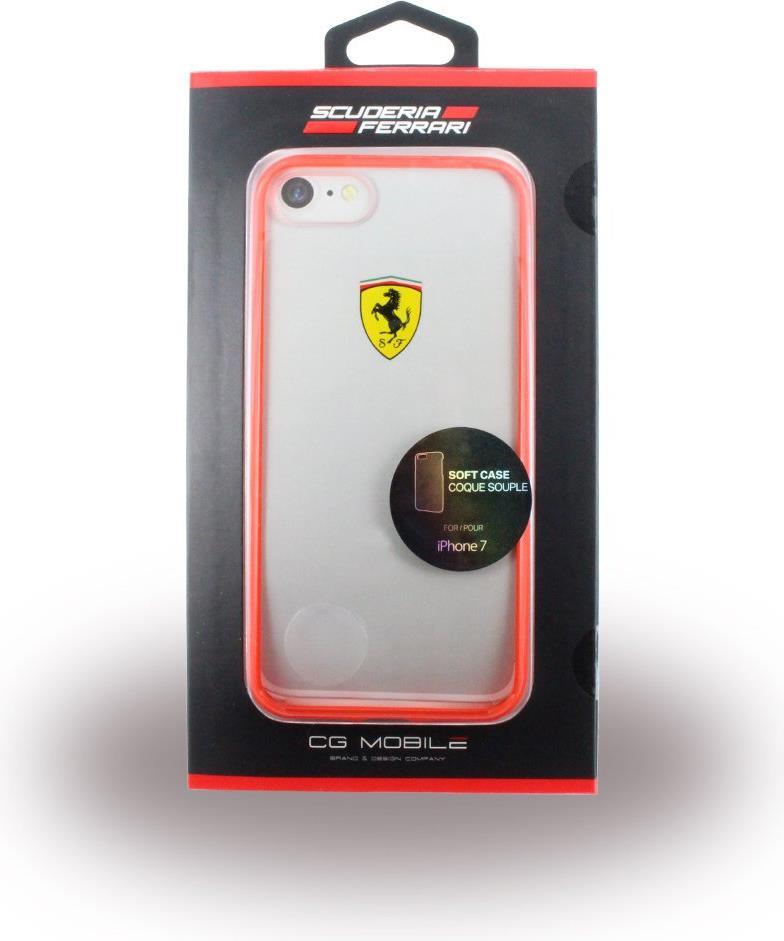 Луксозен Хибриден Калъф за iPhone SE 2022/2020 8/7, Ferrari Hybrid Soft Case, Прозрачен/Червен (3)