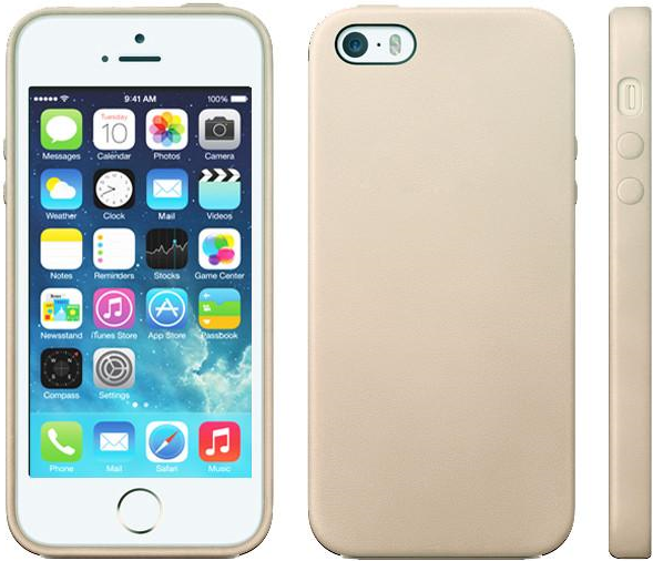 Оригинален Кожен Калъф за Apple iPhone SE/5s/5, Leather Case, Бежов