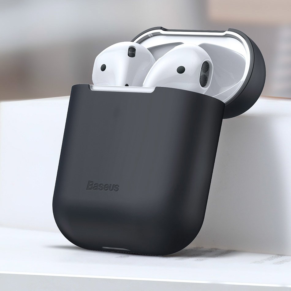 Калъф за Слушалки за Apple AirPods 2, Baseus Silicone Case, Черен (6)