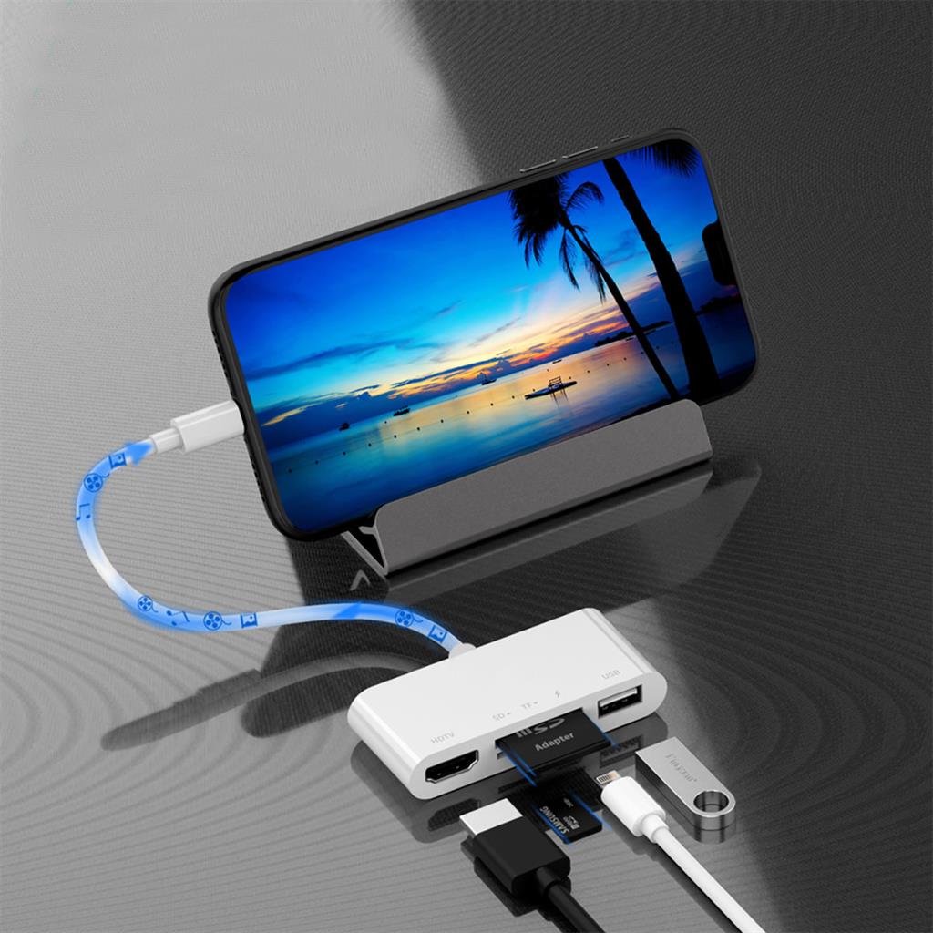Адаптер за iPhone и iPad, 4Smarts 5in1 Hub Lightning to USB/SD/HDMI, Бял (3)