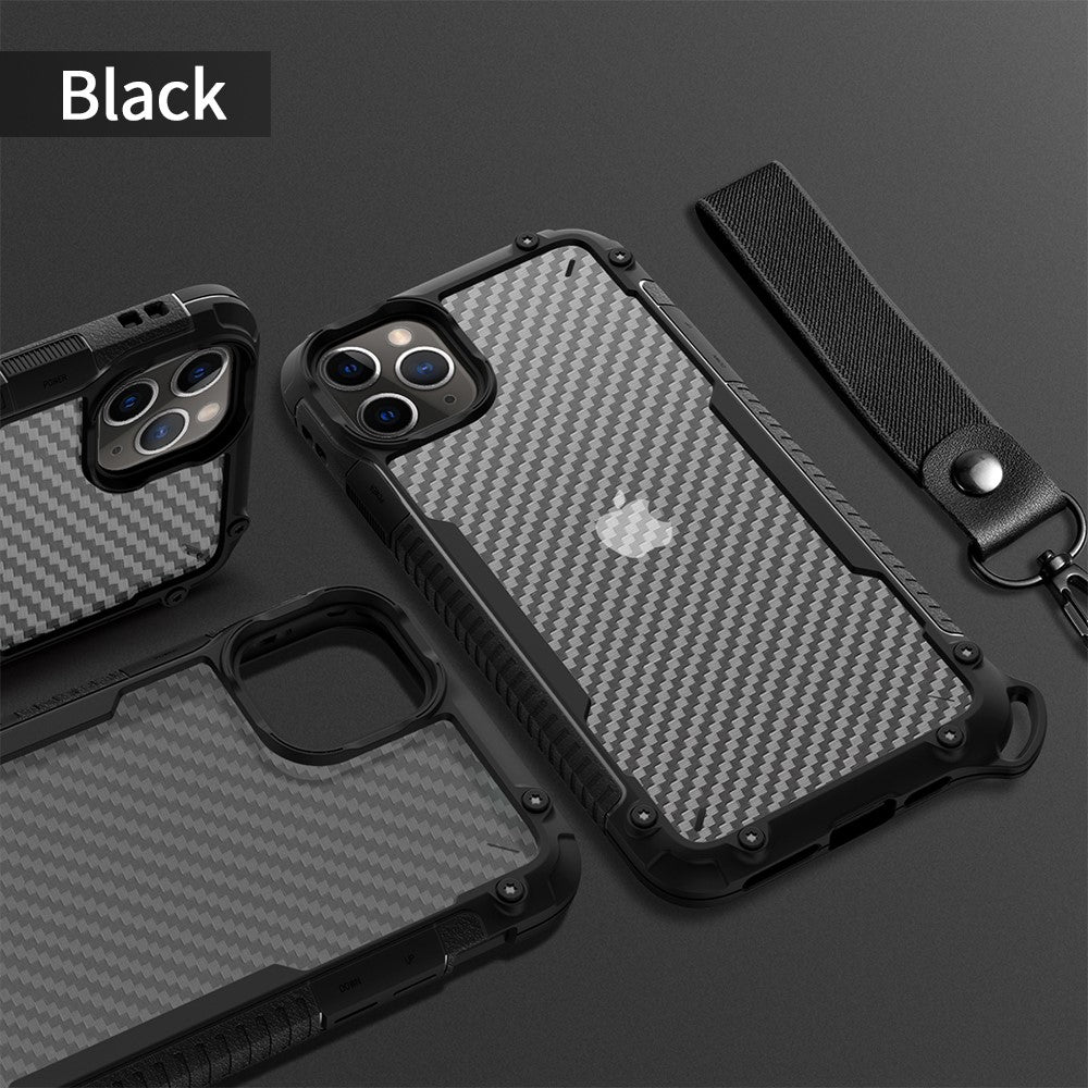Противоударен Карбонов Калъф за iPhone 12/Pro, Fiber Armor Case, Черен (7)