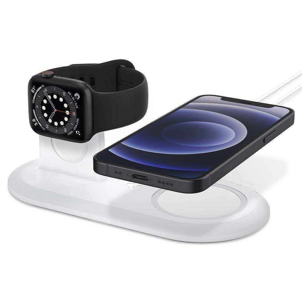 Поставка за Apple Magsafe и Wach Зарядни, Spigen Magfit Duo Stand, Бял (3)