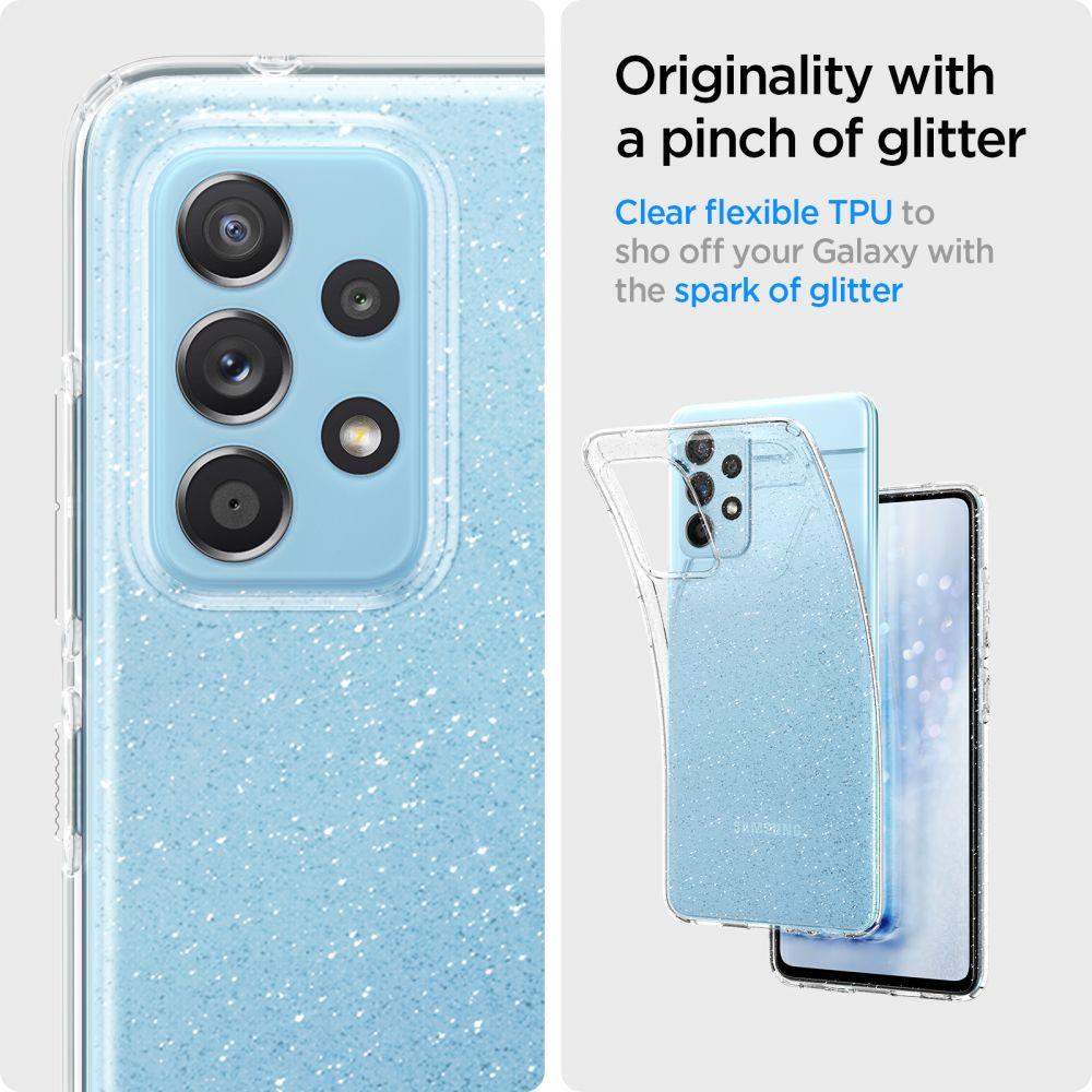 Противоударен Блестящ Калъф за Samsung A72, Spigen Liquid Crystal Glitter Quartz Case, Прозрачен (5)