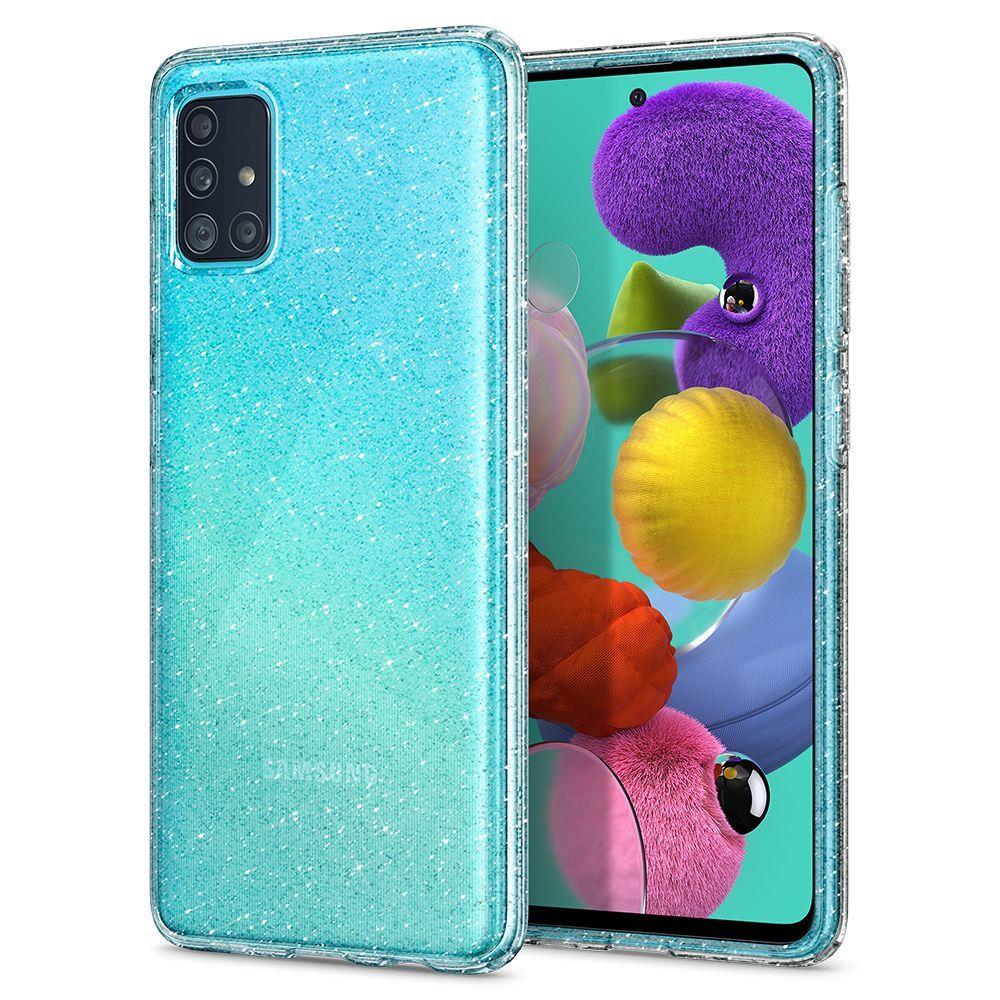 Противоударен Блестящ Калъф за Samsung A71, Spigen Liquid Crystal Glitter Quartz Case, Прозрачен