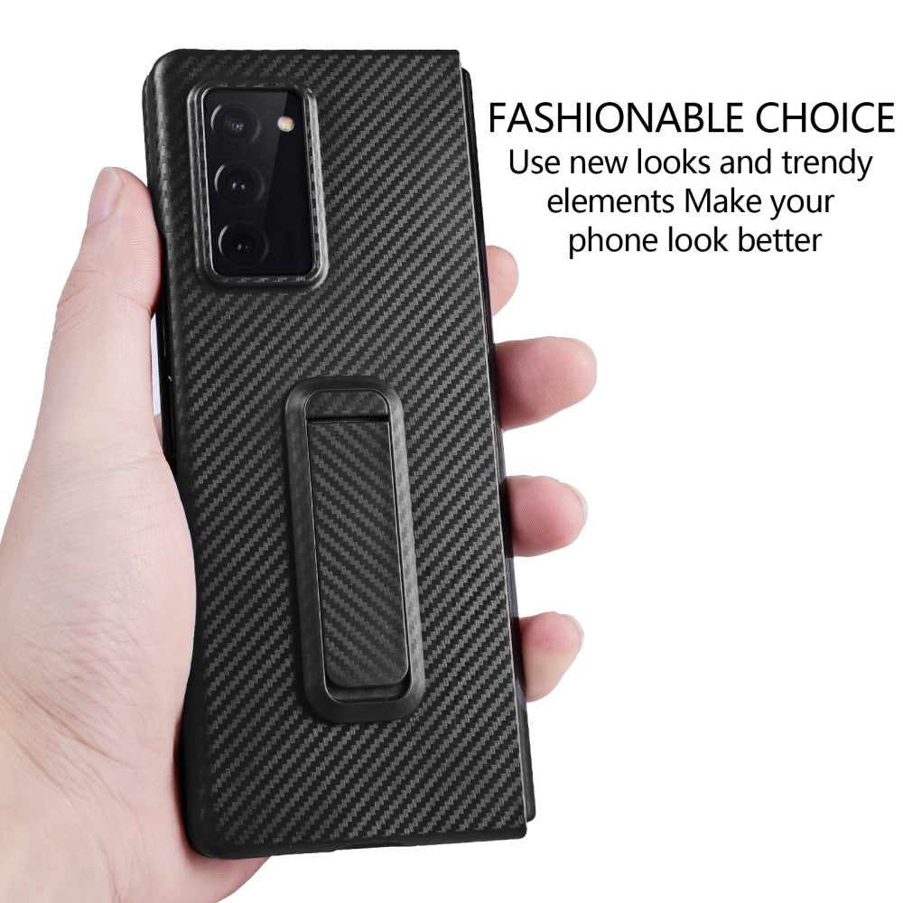 Фибро Калъф с Поставка за Samsung Z Fold 2, Carbon PC Case, Черен (5)