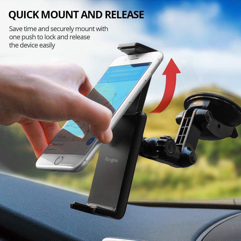 Вакуумна Стойка за Кола за Таблет и Телефон, Ringke Board Car Holder, Черен (2)