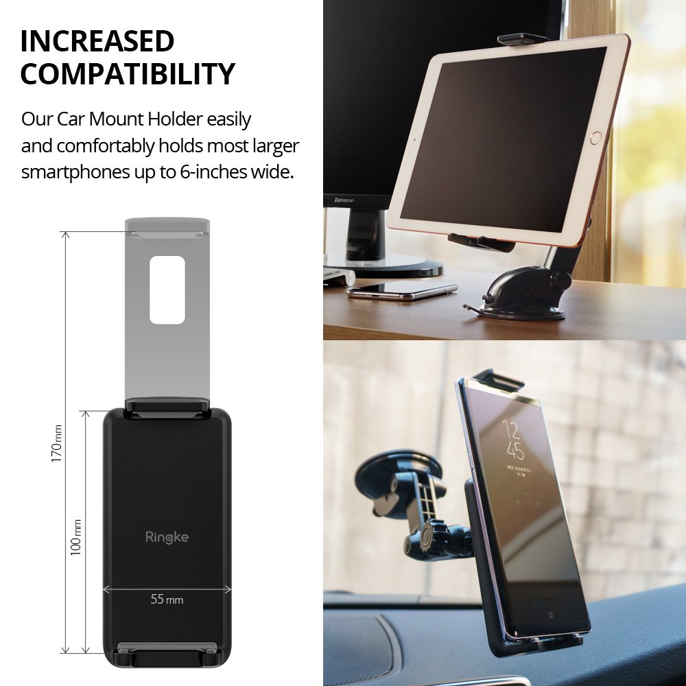 Вакуумна Стойка за Кола за Таблет и Телефон, Ringke Board Car Holder, Черен (4)
