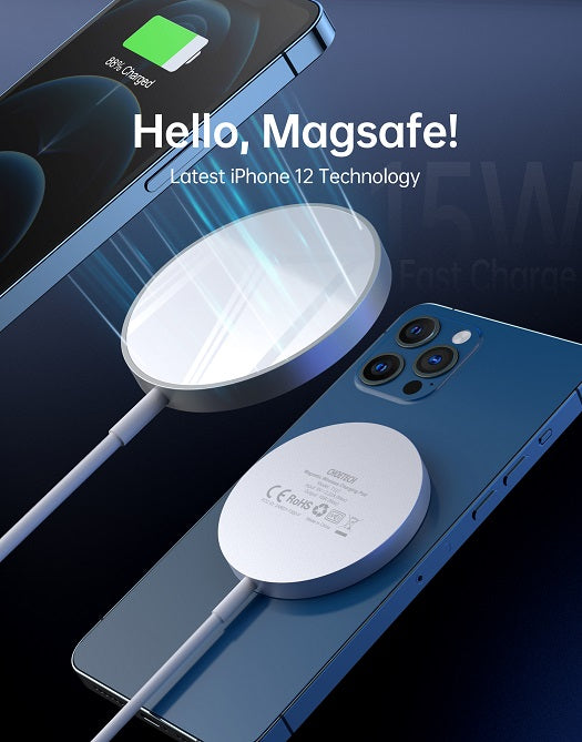 Безжично Магнитно Зарядно за iPhone, Choetech Magsafe Wireless Pad 15w, Бял (2)