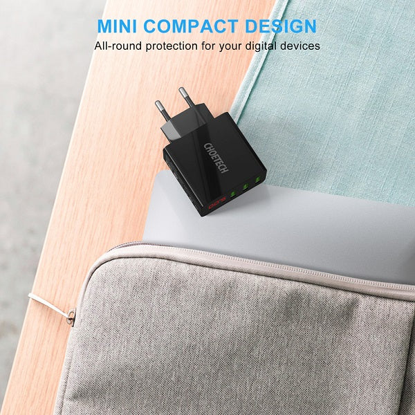 Зарядно за Телефон с Дисплей, Choetech 220v 3-Port USB Charger 3A, Черен (5)