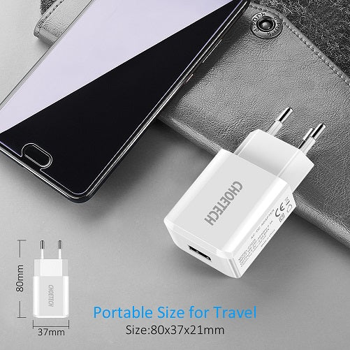 Зарядно за Телефон, Choetech 220v USB Wall Charger 10W, Бял (5)
