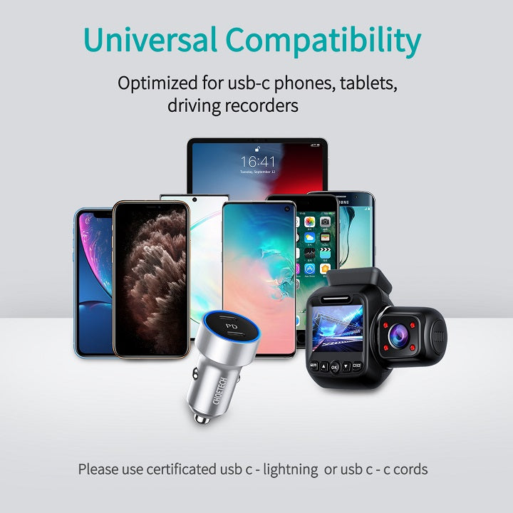 Двойно Зарядно за iPhone за Кола с USB-C, Choetech 12v Dual Car Charger PD3.0 40w, Черен (6)