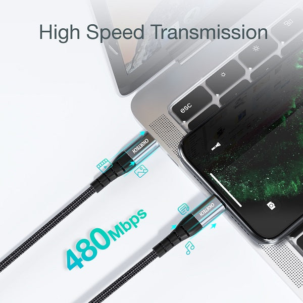USB-C Кабел за iPhone, Choetech Lightning Nylon Cable 1.2m, Черен (3)