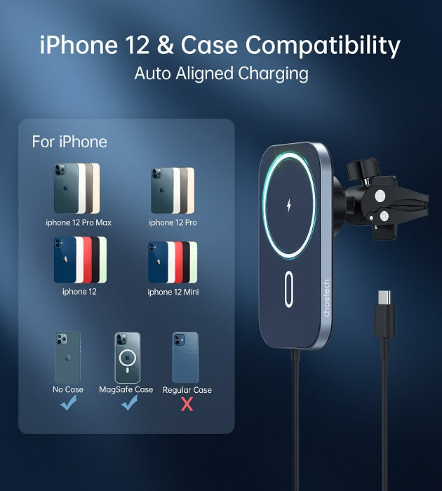 Magsafe Зарядно-Стойка за Кола за iPhone, Choetech Wireless Car Charger 15w, Черен (5)