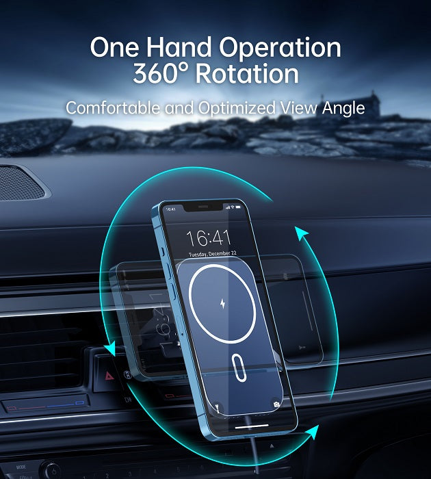 Magsafe Зарядно-Стойка за Кола за iPhone, Choetech Wireless Car Charger 15w, Черен (8)