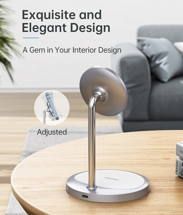 Безжично Зарядно Magsafe 2в1 за iPhone, Choetech Wireless Charging Stand 15W, Сребрист (2)