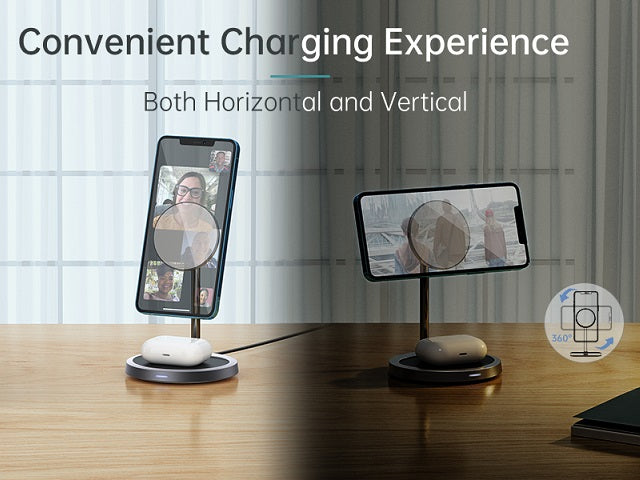 Безжично Зарядно Magsafe 2в1 за iPhone, Choetech Wireless Charging Stand 15W, Сребрист (6)