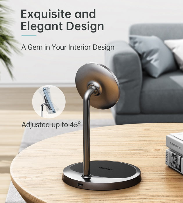 Безжично Зарядно Magsafe 2в1 за iPhone, Choetech Wireless Charging Stand 15W, Сив (4)