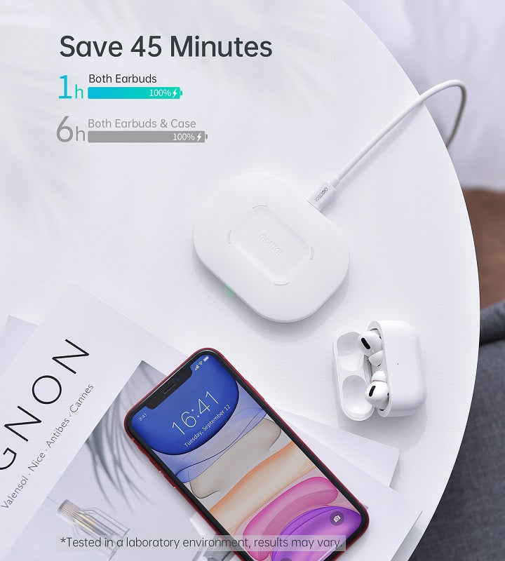 Безжично Зарядно за Телефон и Слушалки, Choetech Wireless Pad Fast Charger 15W, Бял (2)
