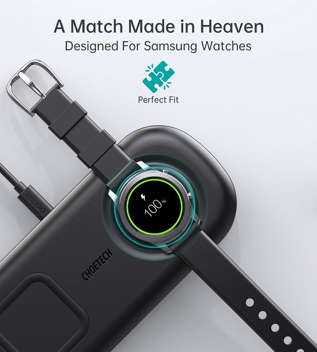 Безжично Зарядно 2в1 за Samsung Watch и Смартфони, Choetech Wireless Duo Charger 15W, Черен (3)