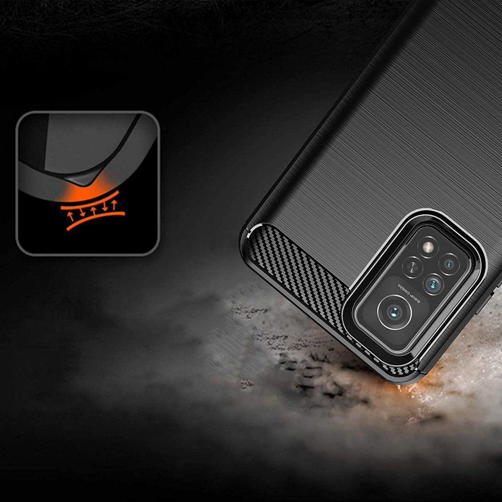 Противоударен Силиконов Калъф за Xiaomi Mi 10T/Pro, Forcell Carbon Case, Черен (4)
