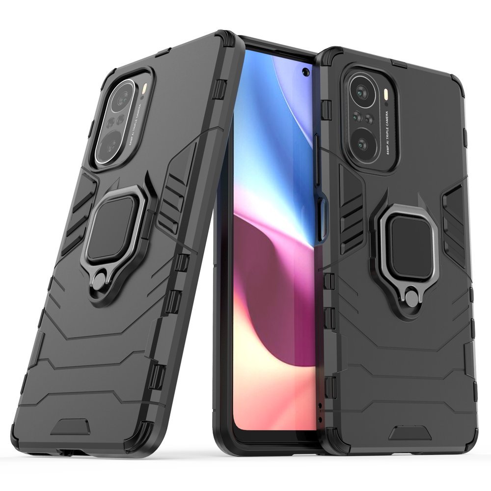 Калъф със Стойка-Пръстен за Xiaomi Poco F3, Kickstand Armor Case, Черен (2)