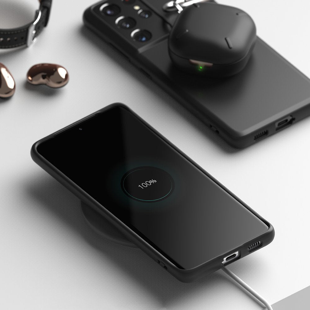 Противоударен Силиконов Калъф за Samsung S21 Ultra, Ringke Air S Case, Черен (3)