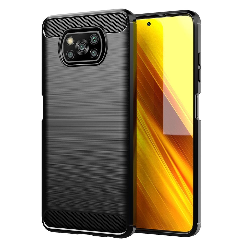 Противоударен Силиконов Калъф за Xiaomi Poco X3, Forcell Carbon Case, Черен