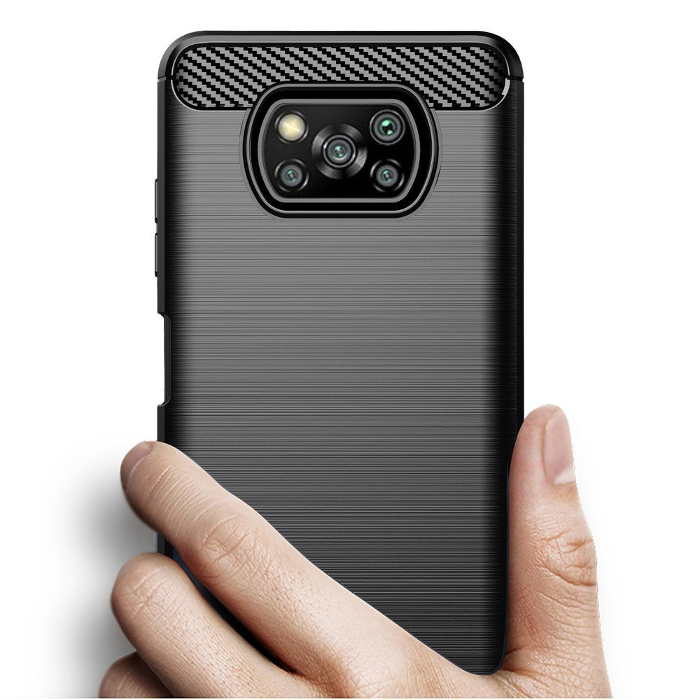 Противоударен Силиконов Калъф за Xiaomi Poco X3, Forcell Carbon Case, Черен (4)