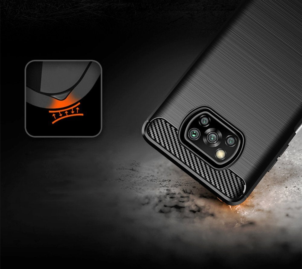 Противоударен Силиконов Калъф за Xiaomi Poco X3, Forcell Carbon Case, Черен (3)