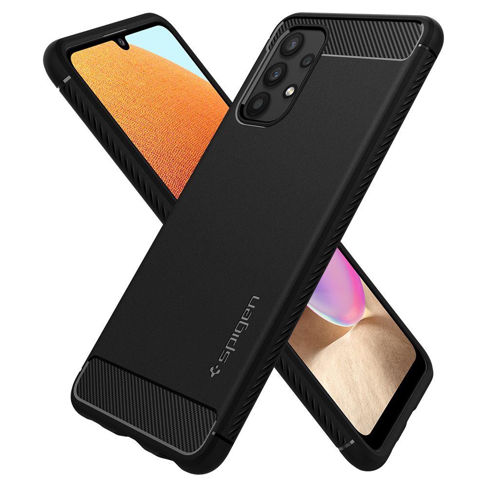 Противоударен Силиконов Калъф за Samsung A52, Spigen Rugged Armor Case, Черен (3)