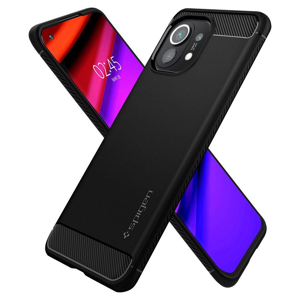 Противоударен Силиконов Калъф за Xiaomi Mi 11, Spigen Rugged Armor Case, Черен (2)