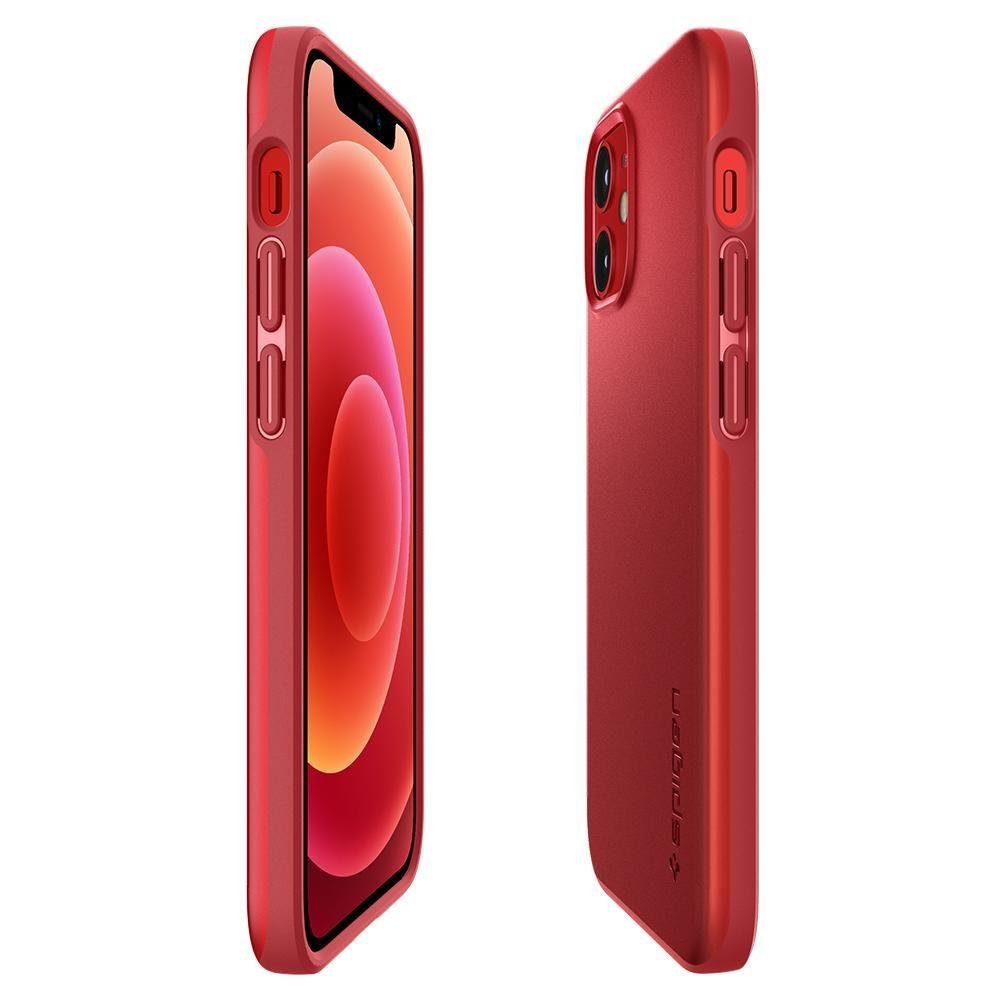 Противоударен Калъф за iPhone 12 Mini, Spigen Thin Fit Case, Червен (4)