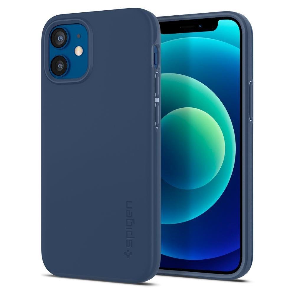 Противоударен Калъф за iPhone 12 Mini, Spigen Thin Fit Case, Син (4)