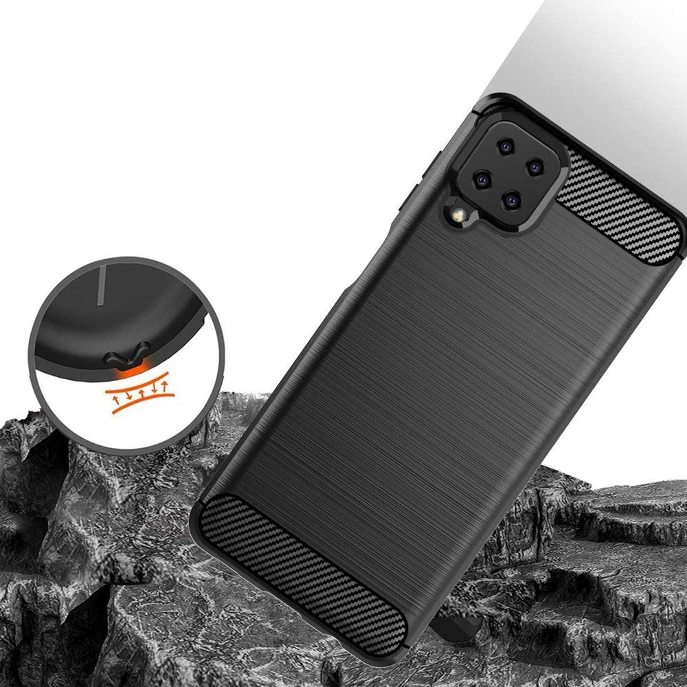 Противоударен Силиконов Калъф за Samsung A12, Forcell Carbon Case, Черен (3)