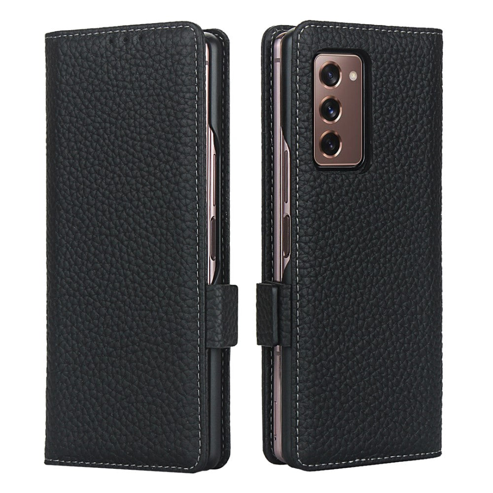 Кожен Калъф с Поставка за Samsung Z Fold 2, GKK Leather Case, Черен