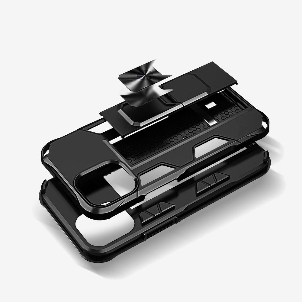 Противоударен Калъф със Стойка за Huawei P40 Lite E, Forcel Defender Case, Черен (4)
