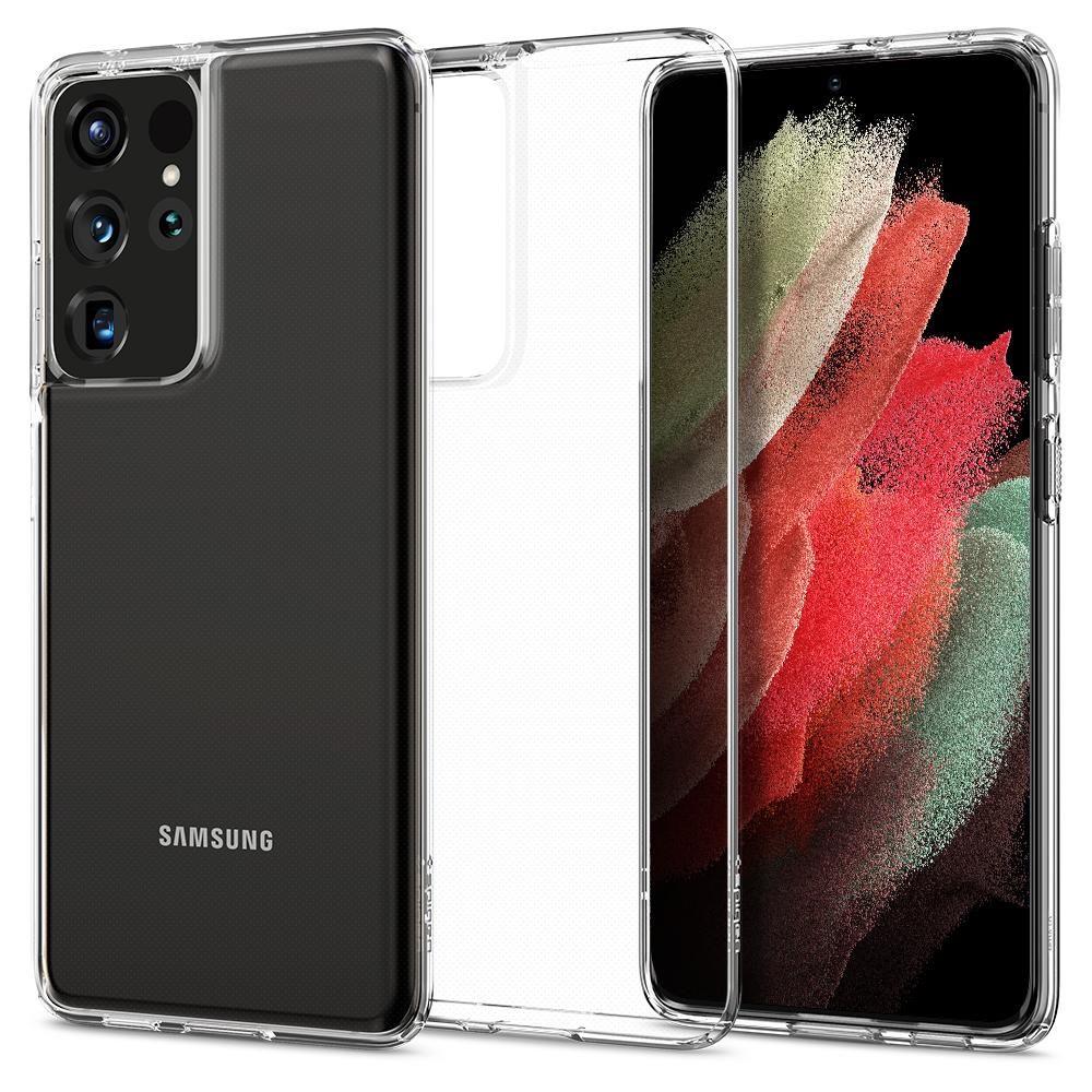 Противоударен Силиконов Калъф за Samsung S21 Ultra, Spigen Liquid Crystal Case, Прозрачен