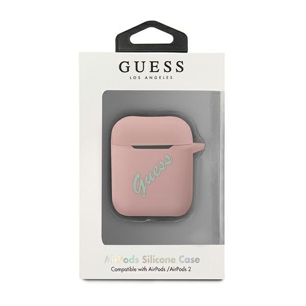 Луксозен Калъф за Apple Airpods 2, Guess Silicone Case, Розов (3)