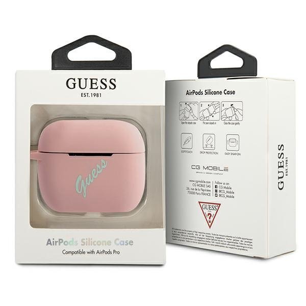 Луксозен Калъф за Apple Airpods Pro, Guess Silicone Case, Розов (3)