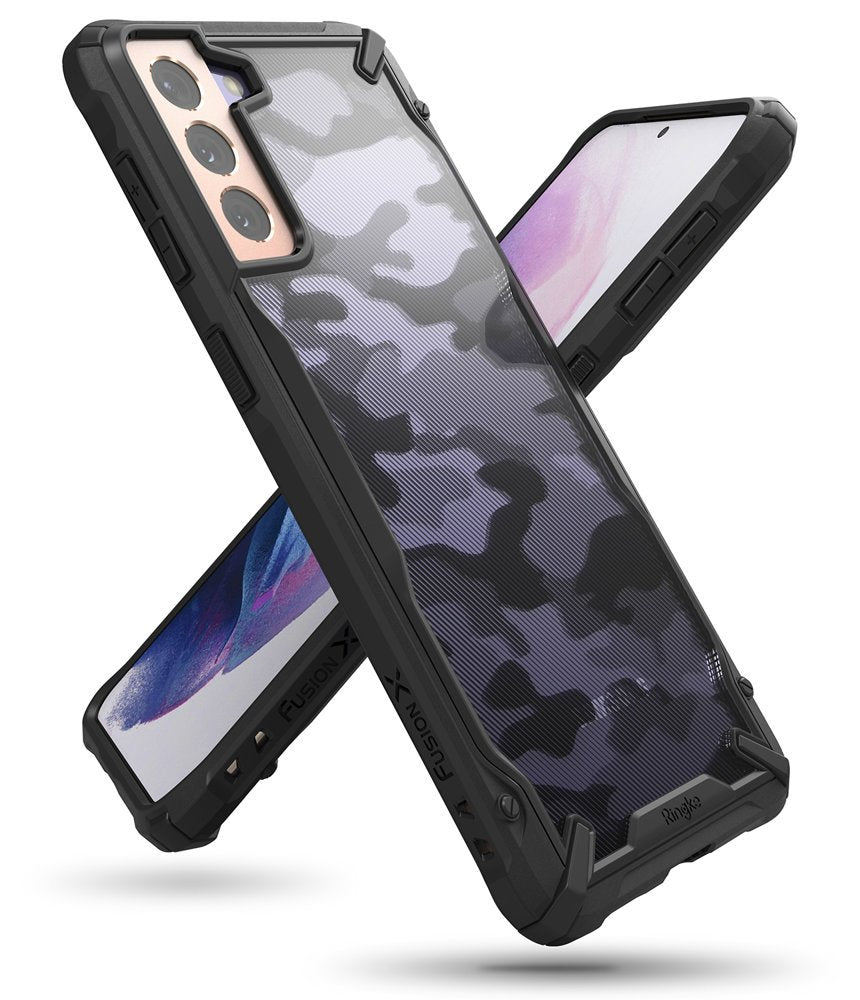 Противоударен Хибриден Калъф за Samsung S21 Plus, Ringke Fusion X Camouflage Case, Черен