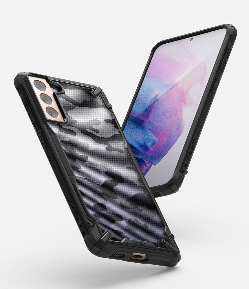 Противоударен Хибриден Калъф за Samsung S21, Ringke Fusion X Camouflage Case, Черен (6)