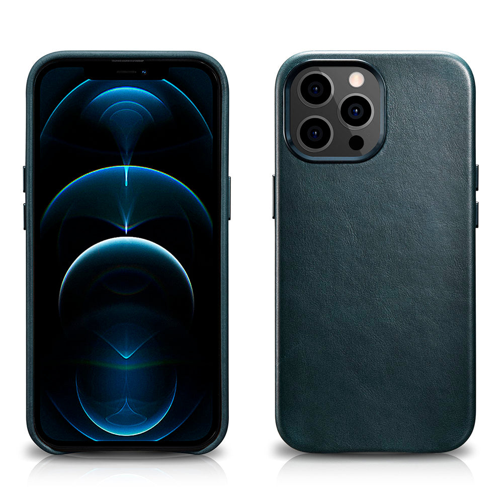 Magsafe Калъф от Естествена Кожа за iPhone 13 Pro Max, iCarer Leather Case, Син (4)