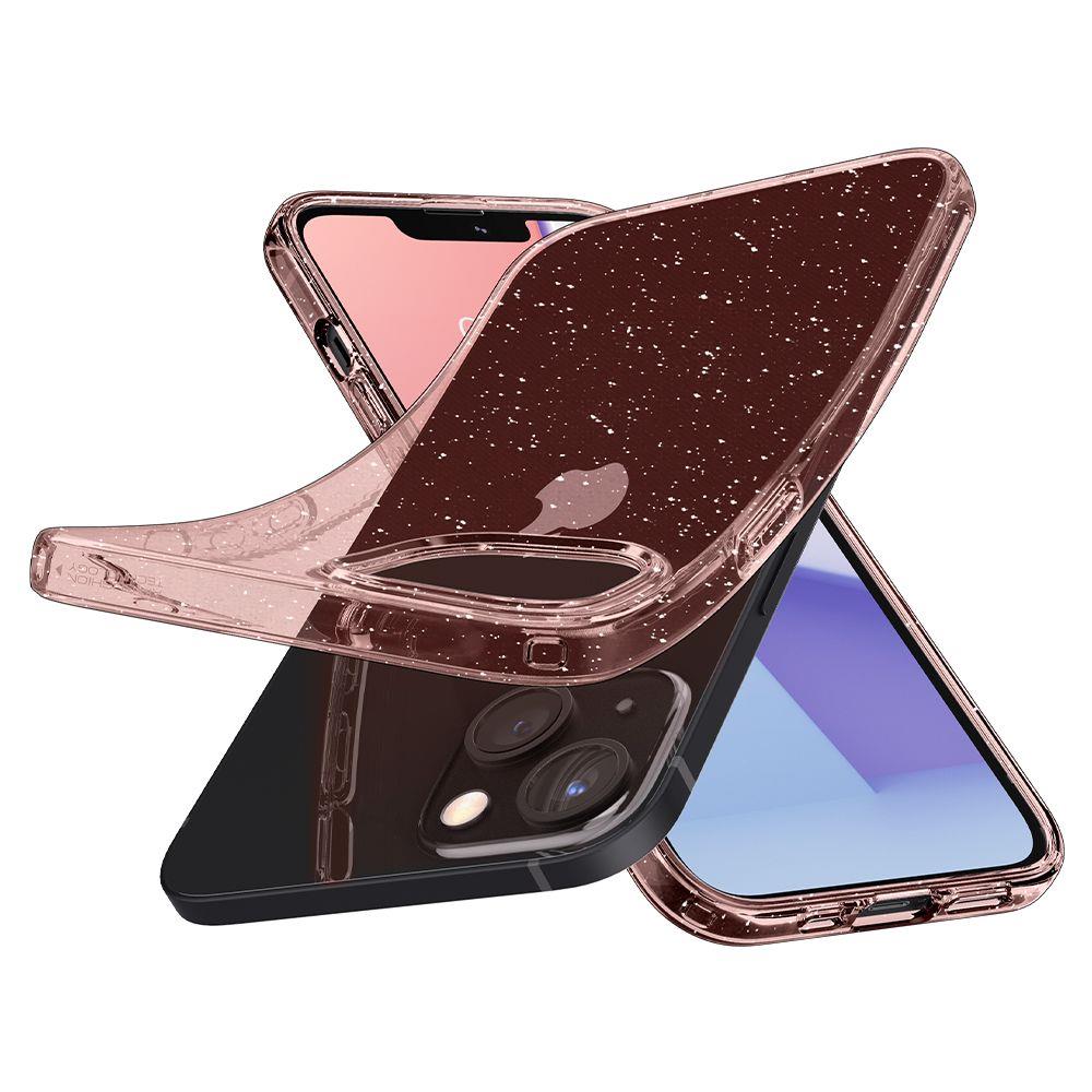Противоударен Блестящ Калъф за iPhone 13, Spigen Liquid Crystal Glitter Quartz Case, Розов (3)