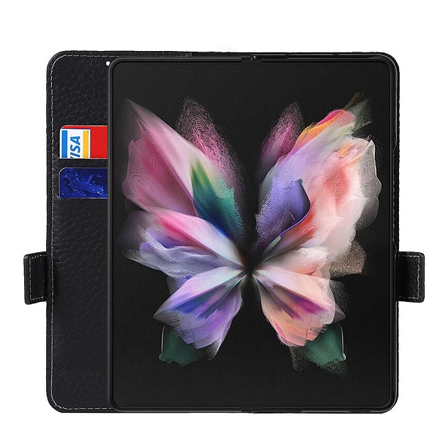 Кожен Калъф с S-Pen Поставка за Samsung Z Fold 3, GKK Leather Case, Черен (6)